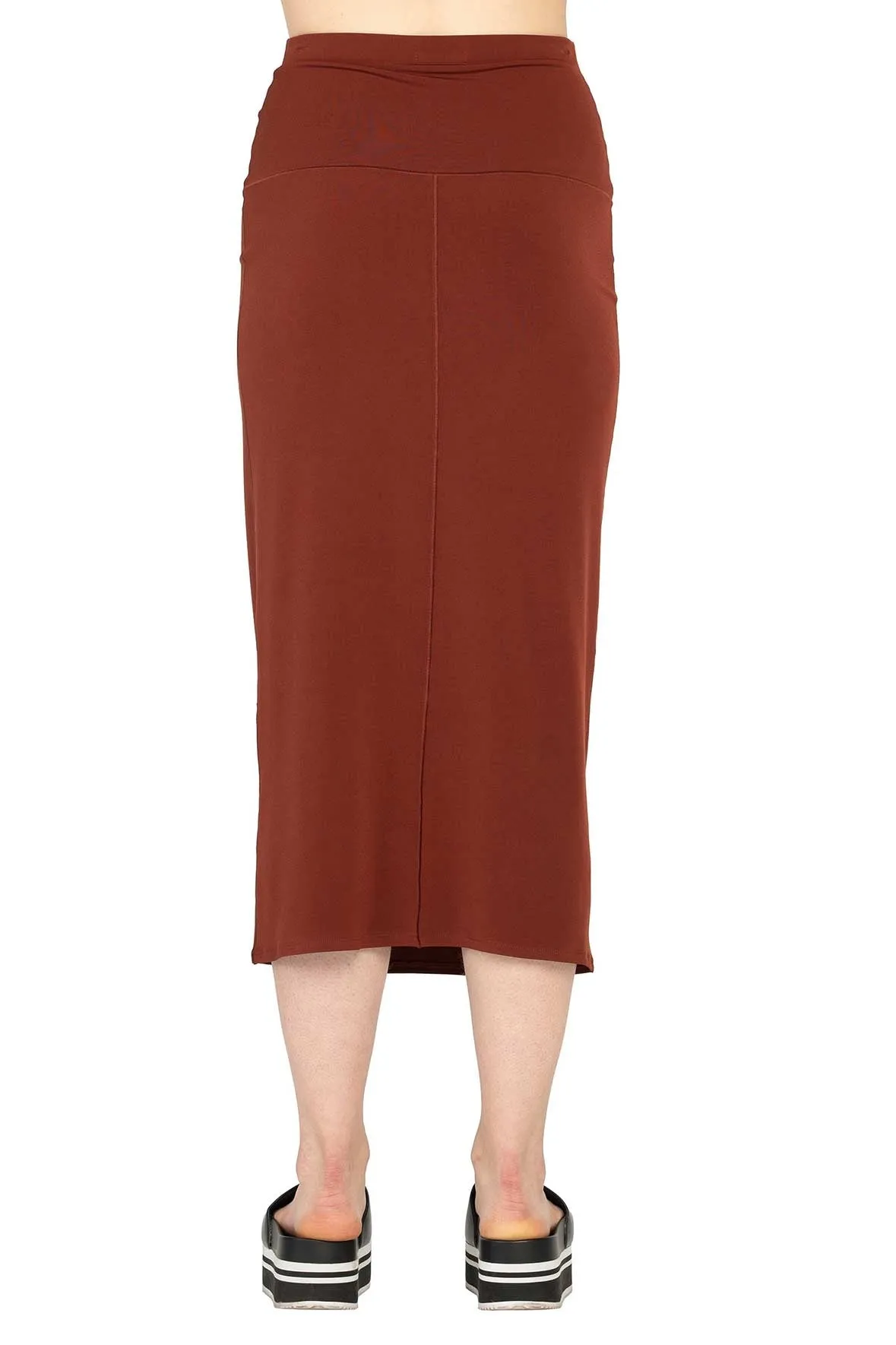 Solid Double Waist Elastic Unlined Straight Skirt