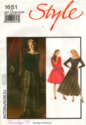 Style 1651 Womens Low Back Full Skirt Evening Dress 1980s Vintage Sewing Pattern 12 - 16 UNCUT Factory Folded