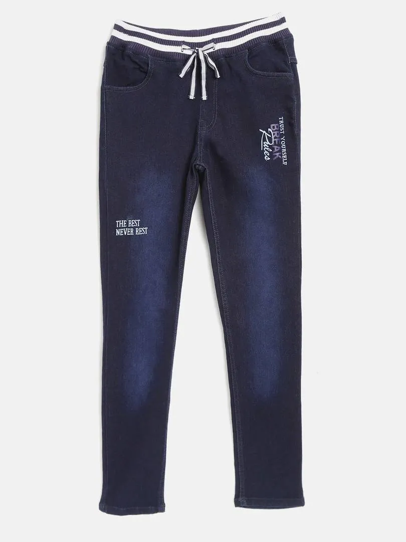 Stylish Denim Navy Blue Dyed Regular Fit Jeans For Boys