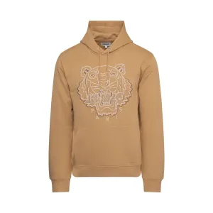 Tiger Embroidered Hoodie in Beige