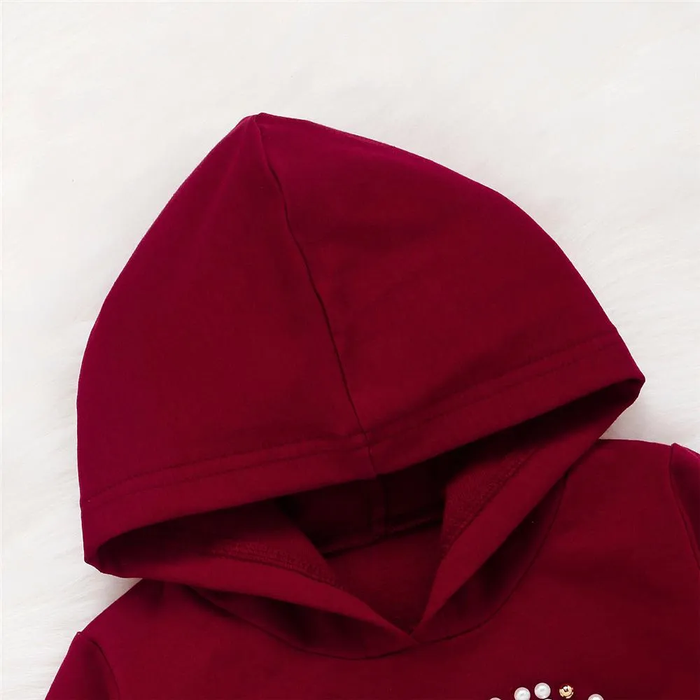 Toddler Girls Heart Beaded Leopard Hooded Top & PU Pants Girl Wholesale