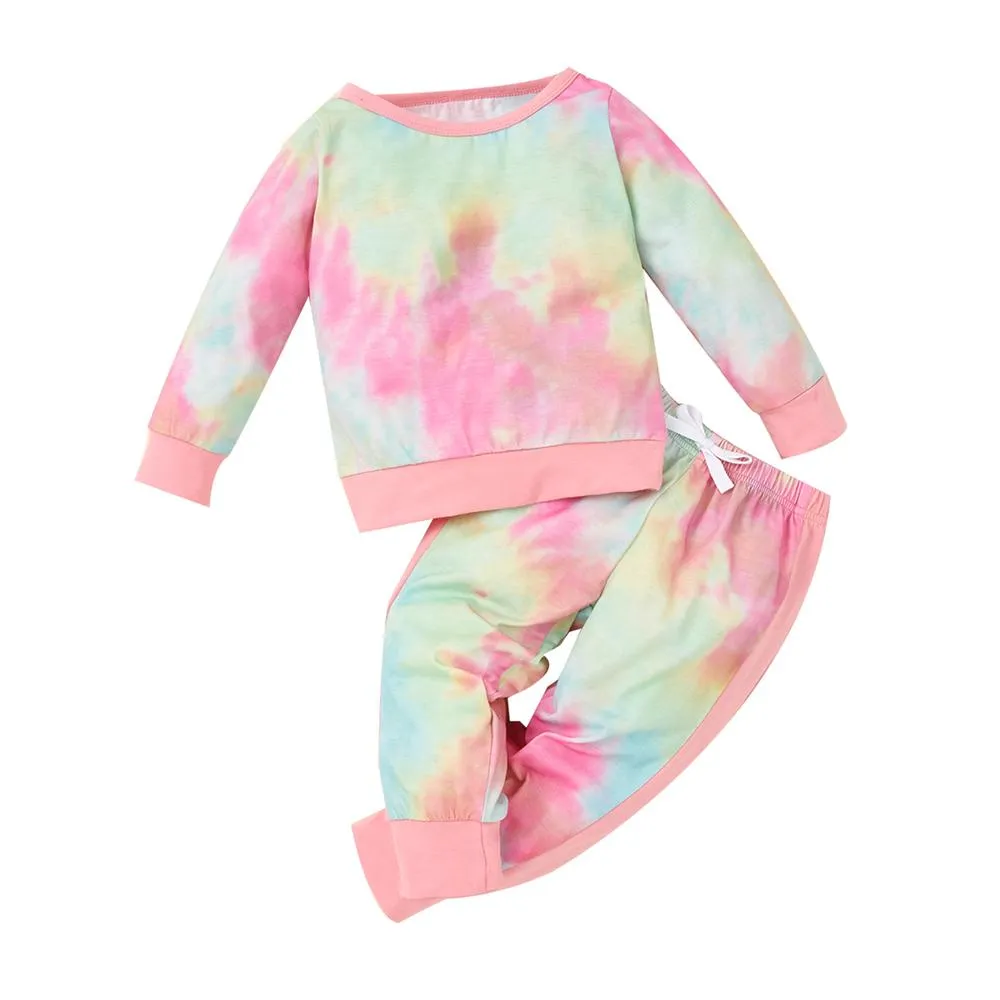 Toddler Girls Tie Dye Long Sleeve Top & Pants Wholesale Childrens Clothing