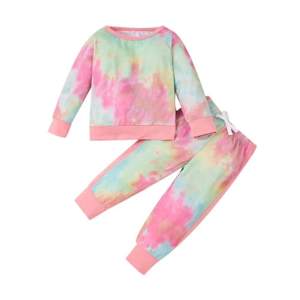 Toddler Girls Tie Dye Long Sleeve Top & Pants Wholesale Childrens Clothing