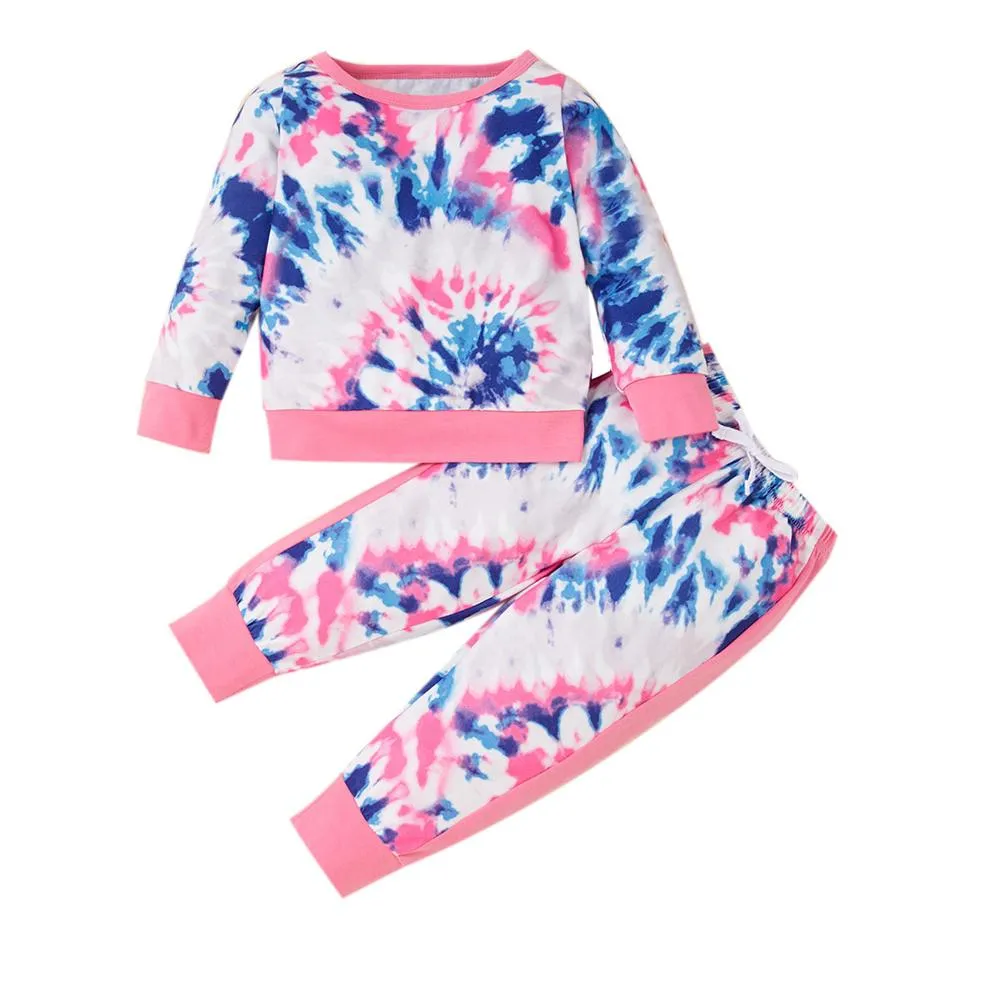 Toddler Girls Tie Dye Long Sleeve Top & Pants Wholesale Childrens Clothing