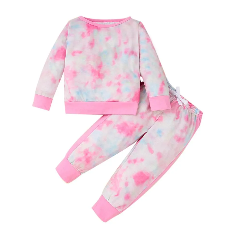 Toddler Girls Tie Dye Long Sleeve Top & Pants Wholesale Childrens Clothing