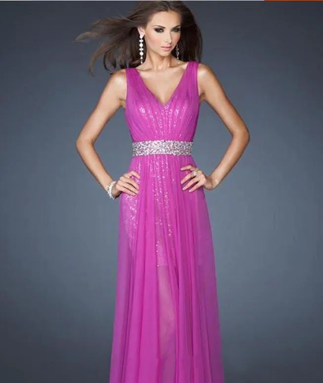 V-neck Slim Fit Backless Long A-line Party Prom Dress