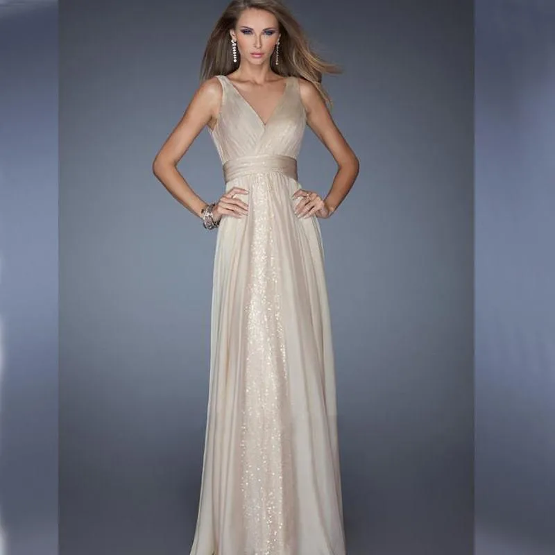 V-neck Slim Fit Backless Long A-line Party Prom Dress