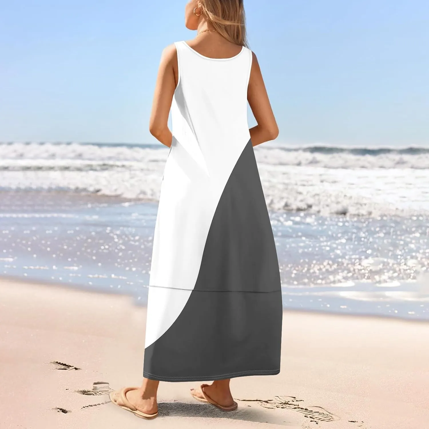 Vacation Dresses for Women 2025 Floral Printed Sleeveless Midi Dress Swing Tank Tshirt Sundresses with Pockets