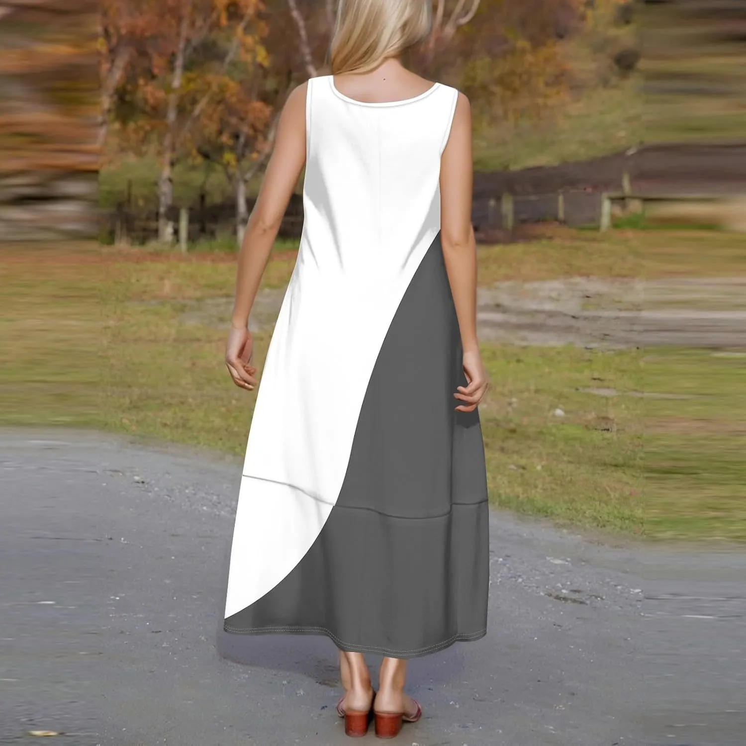Vacation Dresses for Women 2025 Floral Printed Sleeveless Midi Dress Swing Tank Tshirt Sundresses with Pockets
