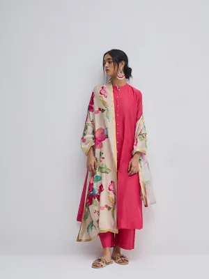 Vark Pink Solid A-Line Kurta, Pants and Dupatta Set