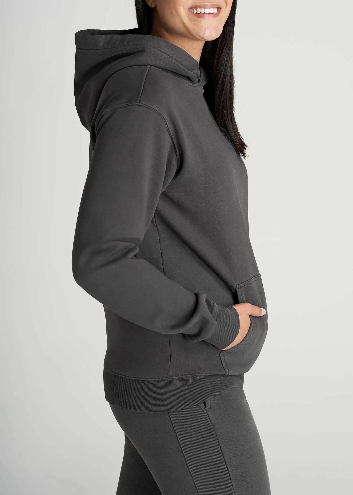 Wearever Fleece Garment-Dyed Pullover Hoodie for Tall Women in Charcoal