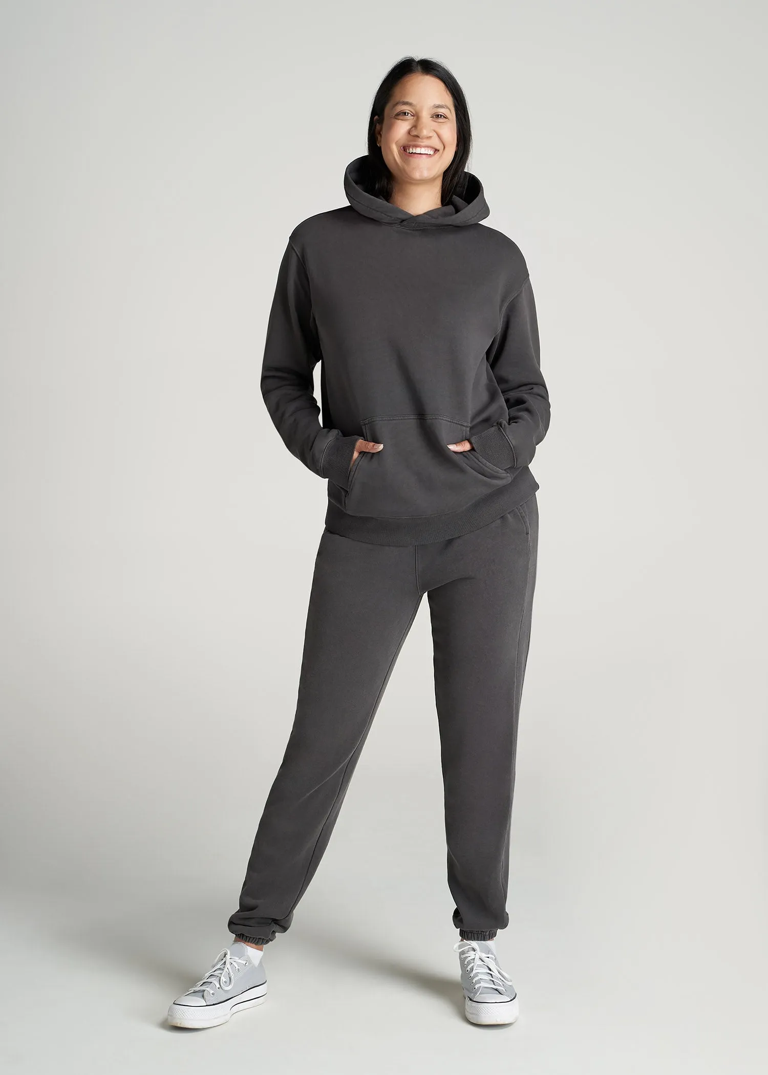 Wearever Fleece Garment-Dyed Pullover Hoodie for Tall Women in Charcoal