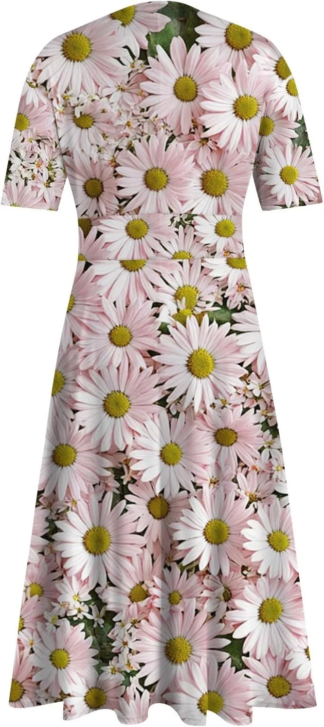 Wedding Guest Dresses for Women Midi Wide Skirt Dress Printed Fresh Natural Style Picnic Easter Parade Women's Formal Dresses