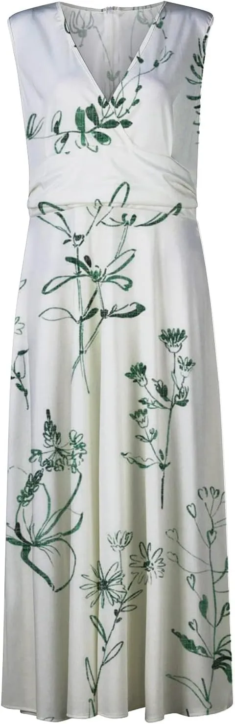 Wedding Guest Dresses for Women Wrap V Neck Sleeveless Marble Floral Printed Maxi Dress Flowy Swing Party Sundress