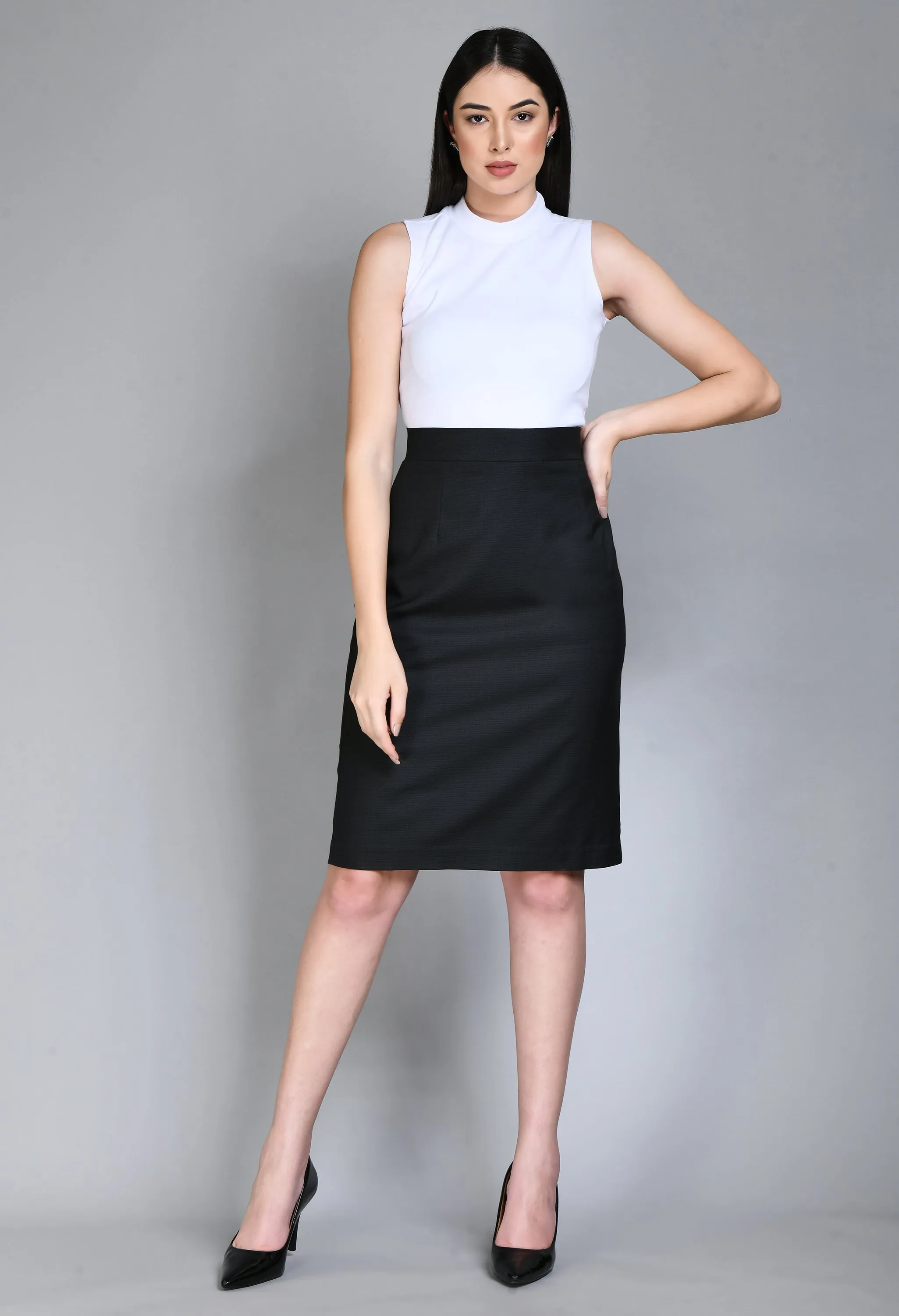 White Cotton Blend Prudence High Neck Sleeveless T-Shirt Only