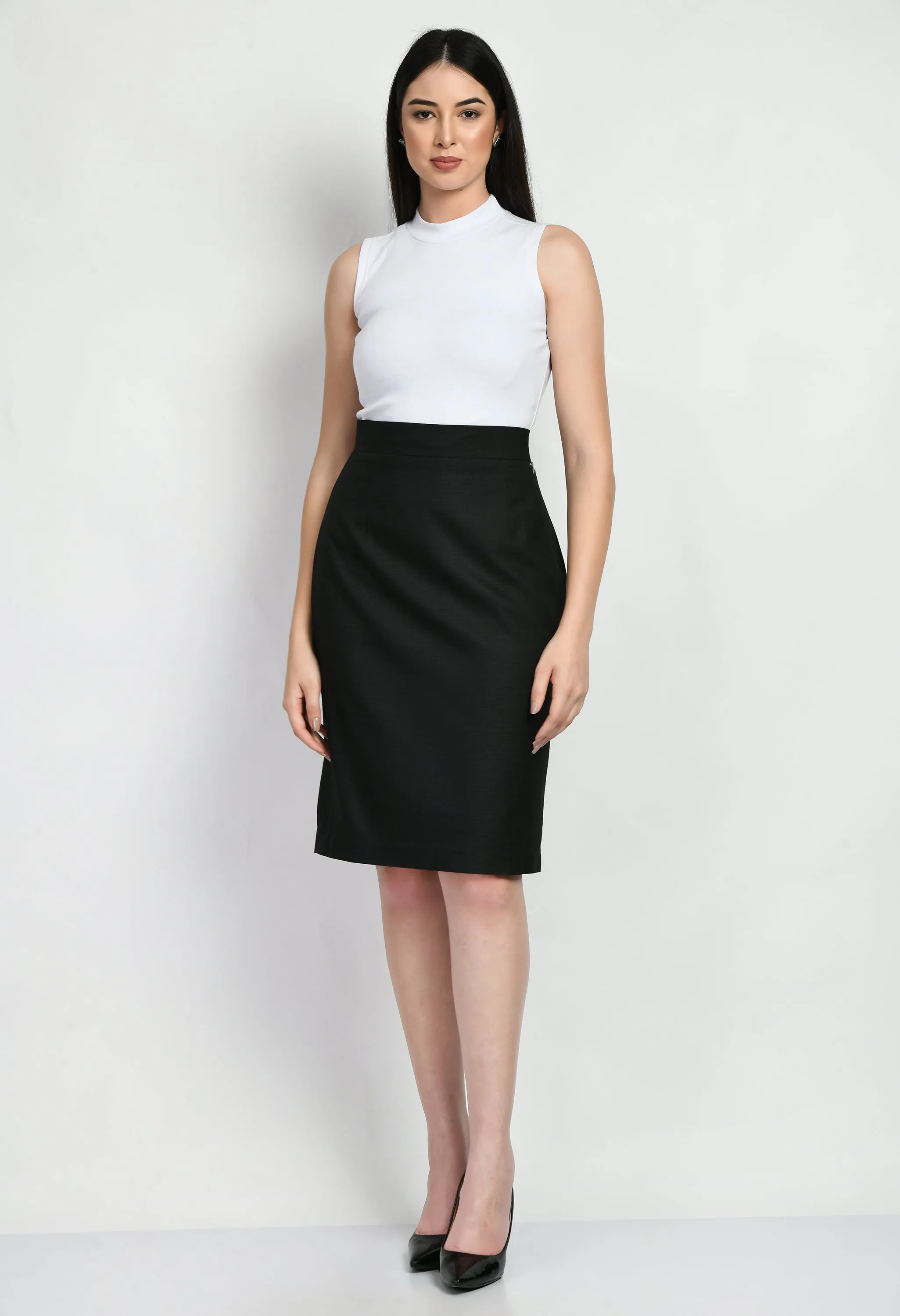 White Cotton Blend Prudence High Neck Sleeveless T-Shirt Only