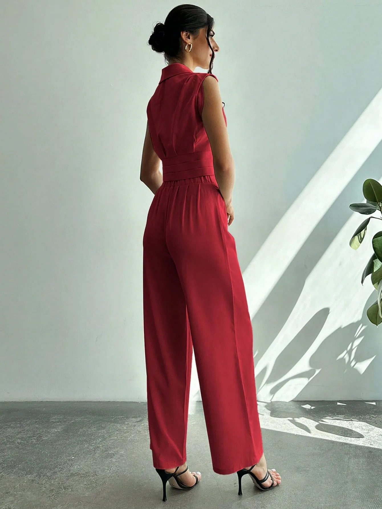 Women Commuter Elegant Collared Blouse   Straight-Leg Pants