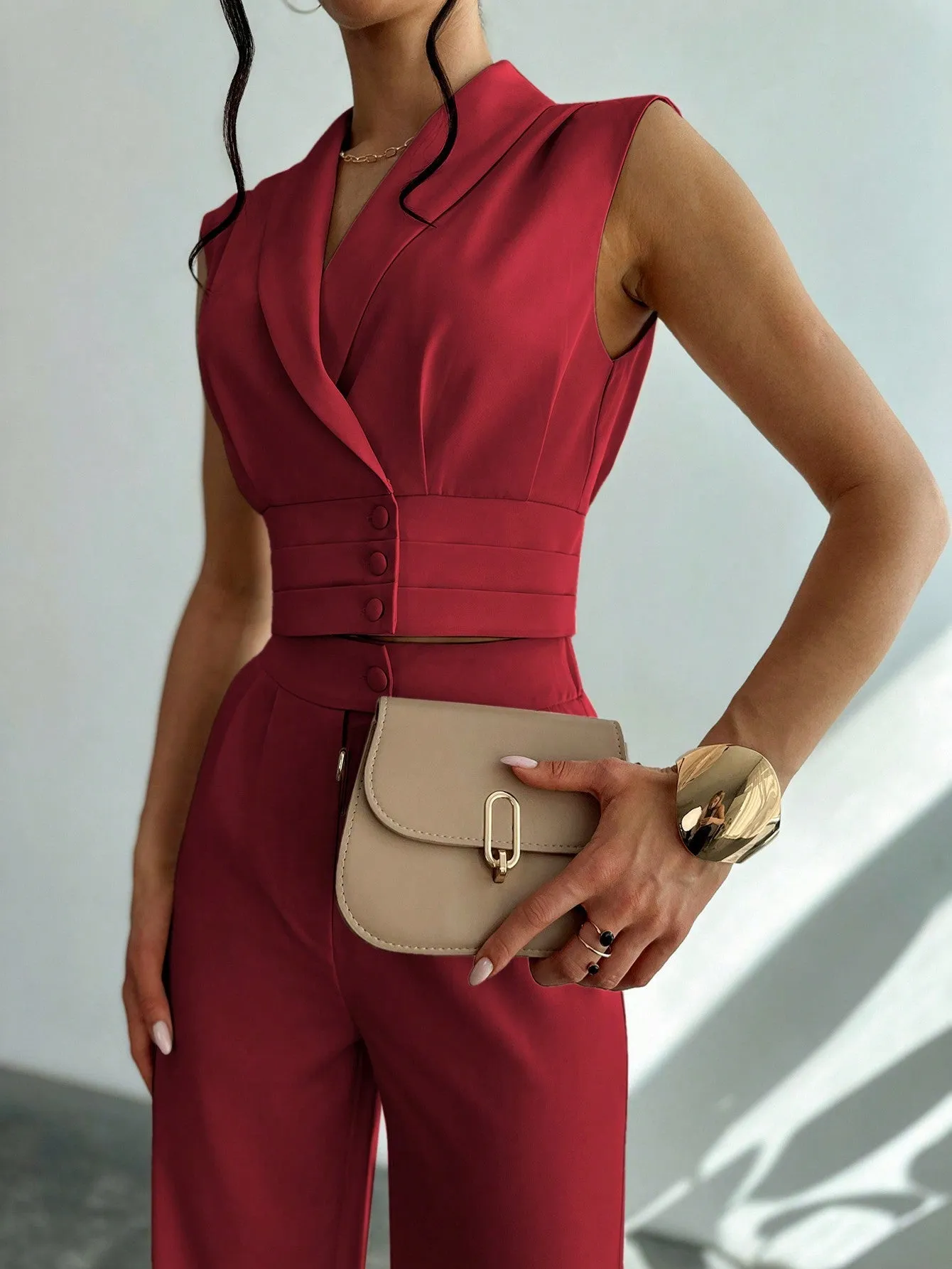 Women Commuter Elegant Collared Blouse   Straight-Leg Pants