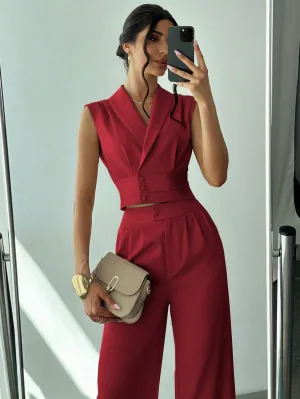 Women Commuter Elegant Collared Blouse   Straight-Leg Pants