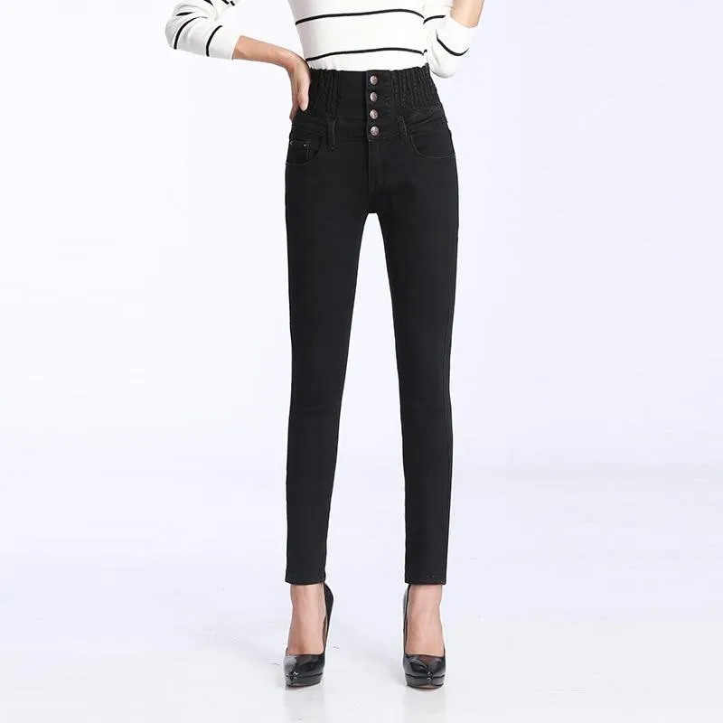 Women Elastic High Waist Skinny Fleece Lined Jegging Jeans.
