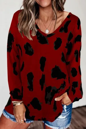 Women Long Sleeve Superb Leopard Pattern Easy Round Neck Summer Pullover Casual Blouse - WSB75271