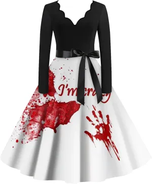 Womens 2024 Casual Long Sleeve Plus Size Fashion Loose Halloween Graphic Printed Vintage Dresses