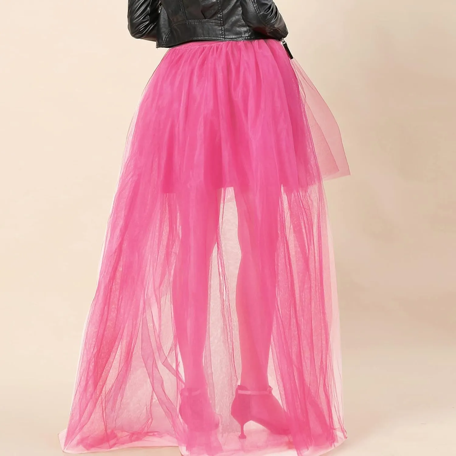 Women's A-Line High Waisted Midi Skirt Short Thin Women's Sexy Skirts Sexy Black Mesh Skirt Front Short Back Long