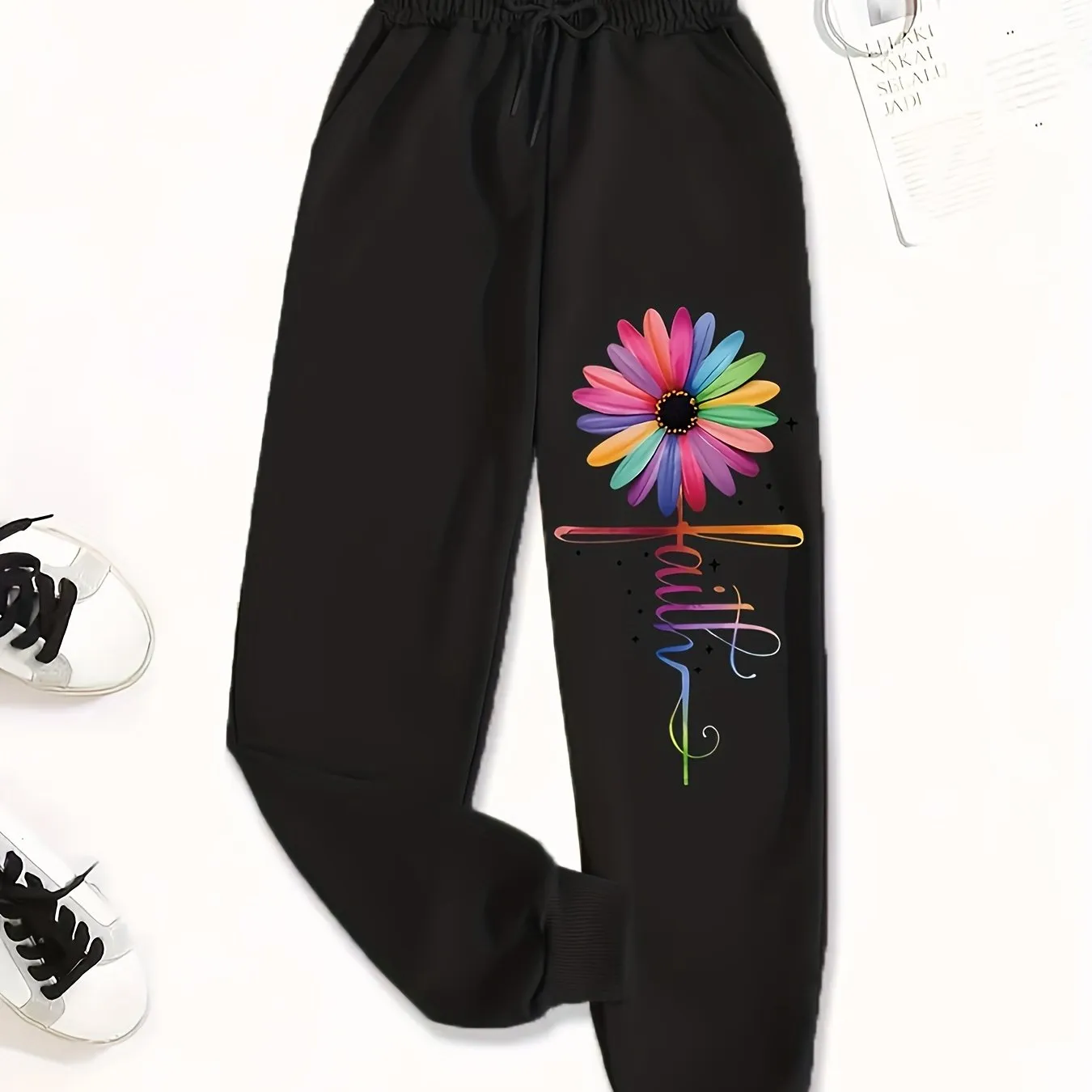 Women's Butterfly Print Casual Joggers - Comfortable Polyester Sweatpants for Spring, Summer & Fall