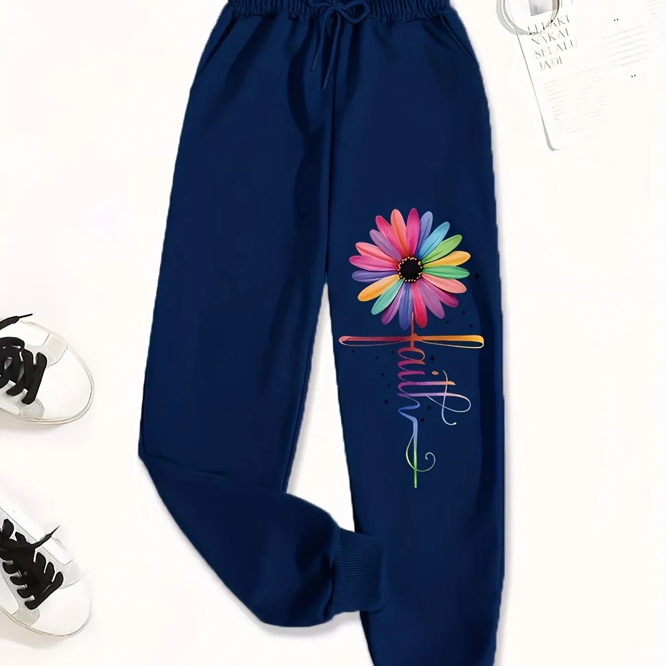 Women's Butterfly Print Casual Joggers - Comfortable Polyester Sweatpants for Spring, Summer & Fall
