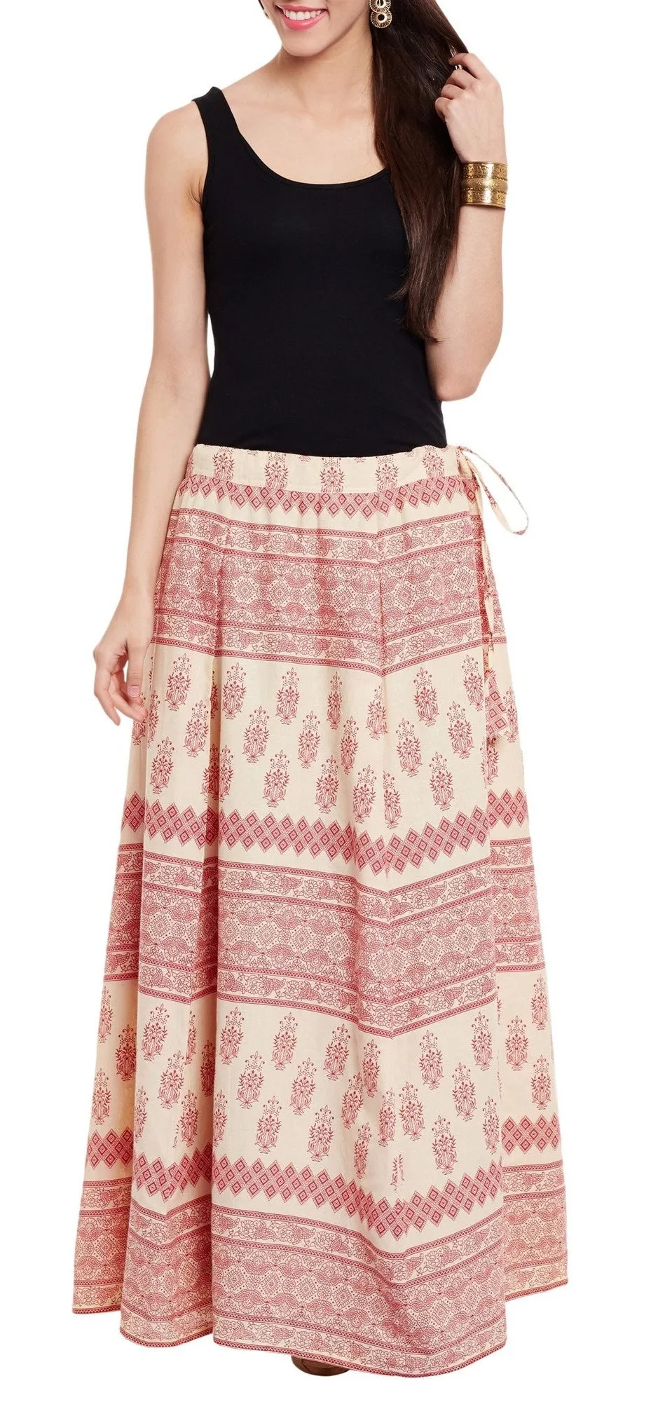 Womens Cotton Printed Skirt Ethnic And Tribal Motifs ,XL,Red