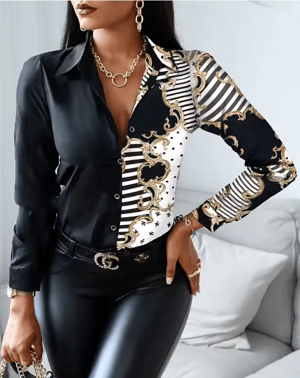 Women’s Fashionable Wild Shirts | Chain, Floral, Letter & Geometric Print Blouses
