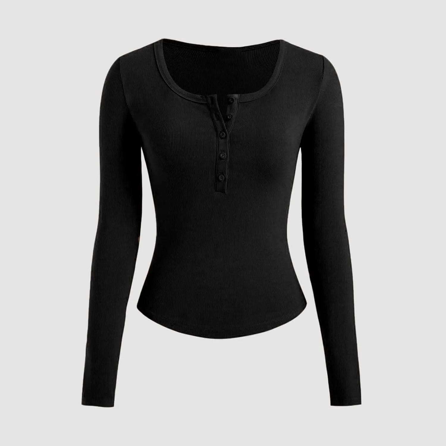 Women's Knit Ribbed Trendy Tops Quarter Button Long Sleeve Cropped Sweater Pullover Slim Sexy Workout Shirts