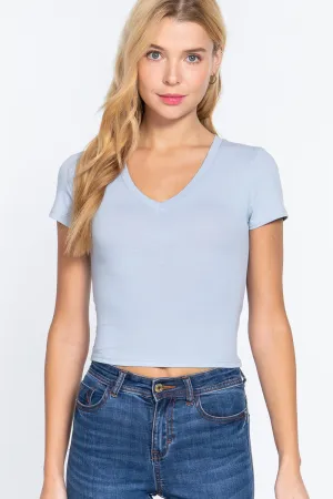 Women's Short Sleeve V-neck Crop Top
