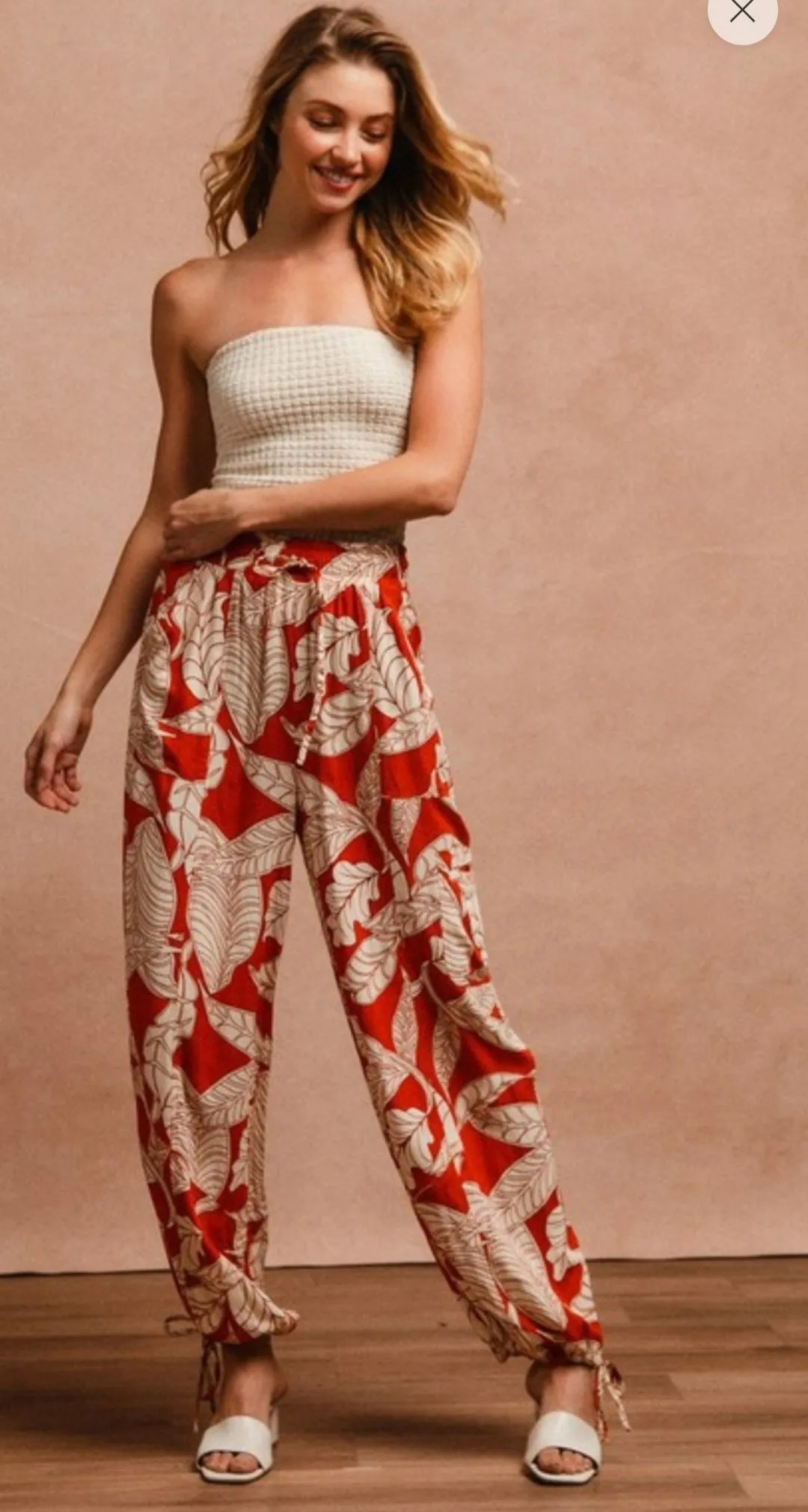 Woven Printed balloon pants with drawstring-Rust